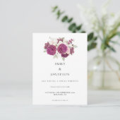 Micro Wedding Burgundy Floral Save the Date Ankündigungspostkarte (Stehend Vorderseite)