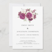 Micro Wedding Burgundy Florals Rose Pink Einladung (Vorderseite)