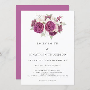 Micro Wedding Burgundy Florals Rose Pink Einladung