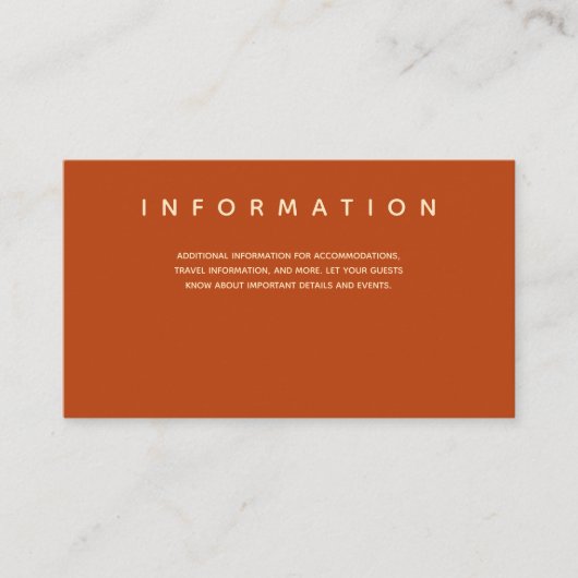 Micro Wedding Burnt Orange Typografy Information Begleitkarte (Vorderseite)