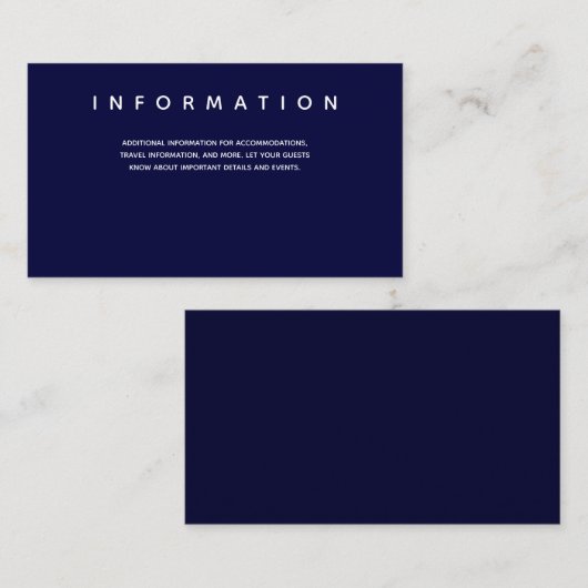 Micro Wedding Dark Blue Typografy Information Begleitkarte (Vorne/Hinten)