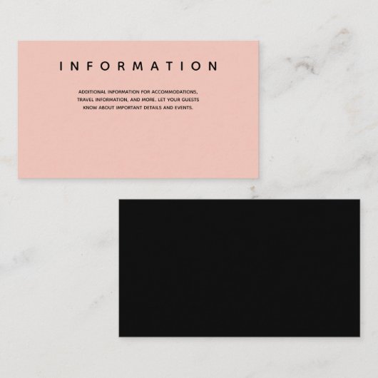 Micro Wedding Pink Black Typografy Information Begleitkarte (Vorne/Hinten)