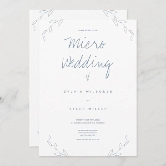 Micro Wedding White Dusty Blue Blätter (Vorne/Hinten)