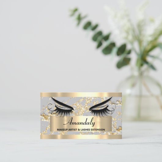 Microblade Makeup Eyelash Extension Gold Grau Visitenkarte (Stehend Vorderseite)