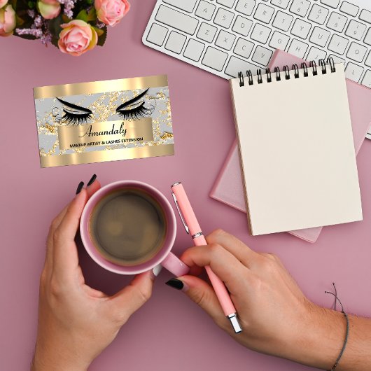 Microblade Makeup Eyelash Extension Gold Grau Visitenkarte