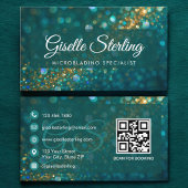 Microblading Aquamarin Gold Glitzer QR Code Luxury Visitenkarte