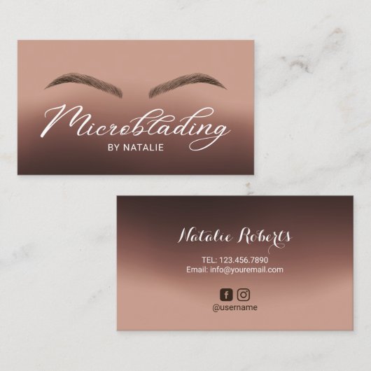Microblading Brown Ombre Typografie Beauty Salon Visitenkarte (Vorne/Hinten)