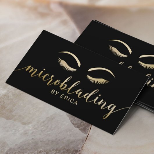 Microblading Brows Makeup Artist Black & Gold Visitenkarte
