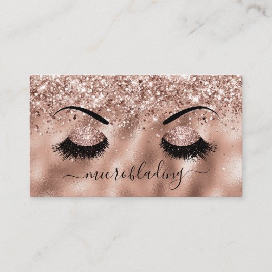 Microblading Brows Rose Gold Glitzer Makeup Artist Visitenkarte (Vorderseite)