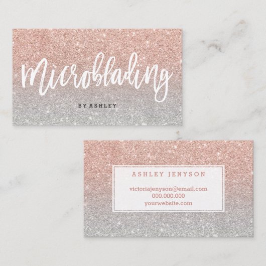 Microblading elegantes Typografiesilber-Rosengold Visitenkarte (Vorne/Hinten)
