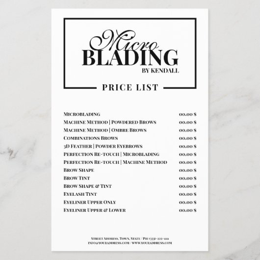 Microblading Eyebrow Borted Price List Flyer (Vorne)