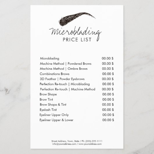 Microblading Eyebrow Shape Tattoo Price List Flyer (Vorne)