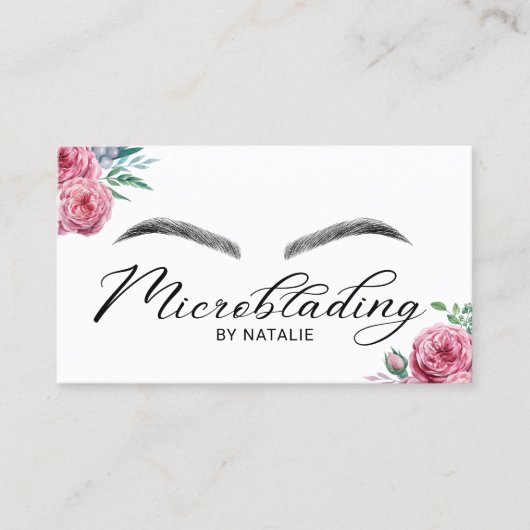 Microblading Eyebrows Beauty Salon Floral Visitenkarte (Vorderseite)