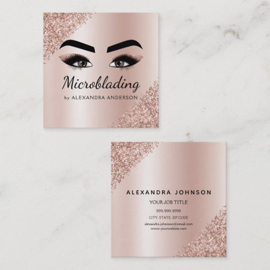 Microblading Eyebrows Brows Glitzer Rose Gold Pink Quadratische Visitenkarte (Vorne/Hinten)