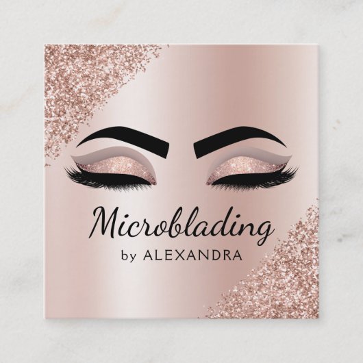 Microblading Eyebrows Brows Glitzer Rose Gold Pink Quadratische Visitenkarte (Vorderseite)