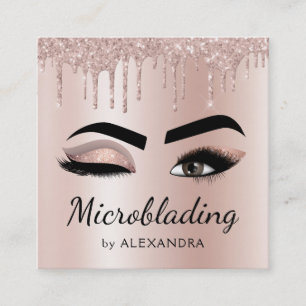 Microblading Eyebrows Brows Glitzer Rose Gold Pink Quadratische Visitenkarte