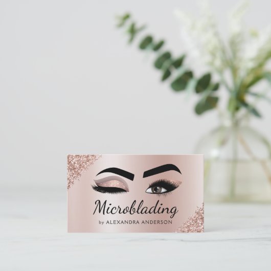 Microblading Eyebrows Brows Glitzer Rose Gold Pink Visitenkarte (Stehend Vorderseite)