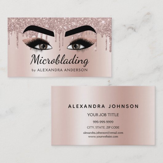 Microblading Eyebrows Brows Glitzer Rose Gold Pink Visitenkarte (Vorne/Hinten)