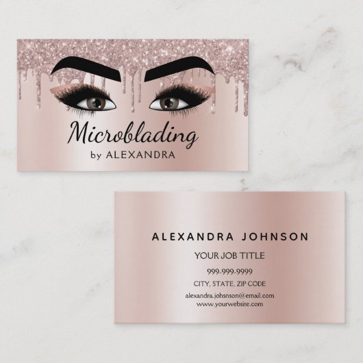 Microblading Eyebrows Brows Glitzer Rose Gold Pink Visitenkarte (Vorne/Hinten)