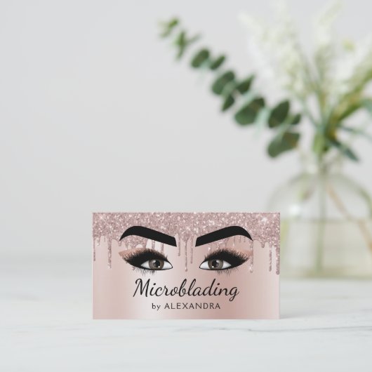 Microblading Eyebrows Brows Glitzer Rose Gold Pink Visitenkarte (Stehend Vorderseite)