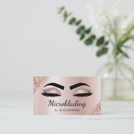 Microblading Eyebrows Brows Glitzer Rose Gold Pink Visitenkarte (Stehend Vorderseite)