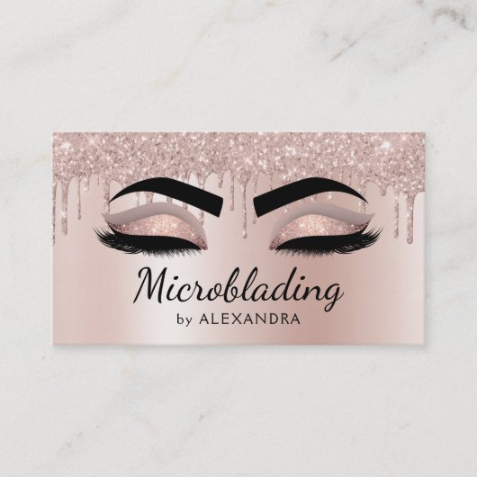 Microblading Eyebrows Drilling Glitzer Rose Gold Visitenkarte (Vorderseite)