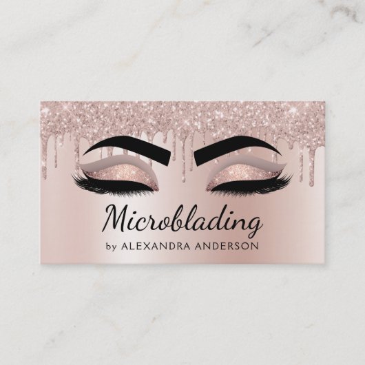 Microblading Eyebrows Drilling Glitzer Rose Gold Visitenkarte (Vorderseite)