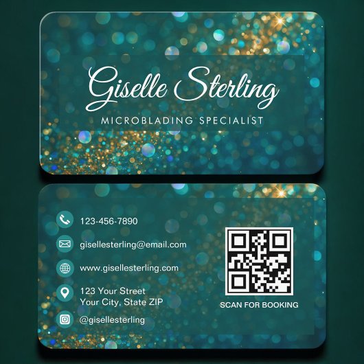 Microblading Green Gold QR Code Professional Visitenkarte