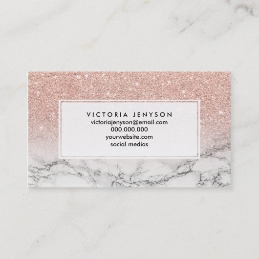 Microblading Imitats Rose Rosa Glitzer weißer Marm Visitenkarte (Rückseite)