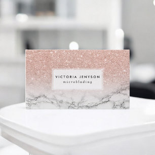 Microblading Imitats Rose Rosa Glitzer weißer Marm Visitenkarte