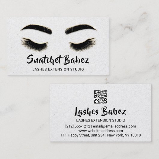 Microblading Makeup Eyelash Studio Logo QR Grau Visitenkarte (Vorne/Hinten)