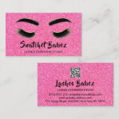 Microblading Makeup Eyelash Studio Logo QR Pink Visitenkarte (Vorne/Hinten)