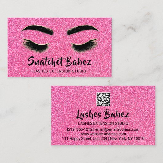 Microblading Makeup Eyelash Studio Logo QR Pink Visitenkarte (Vorne/Hinten)