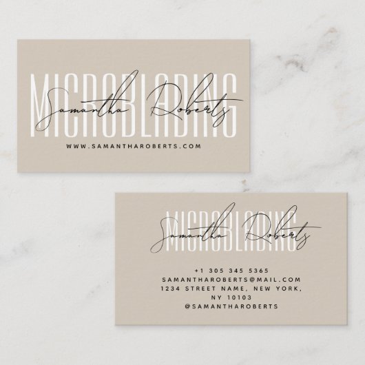 Microblading modern typography script beige visitenkarte (Vorne/Hinten)