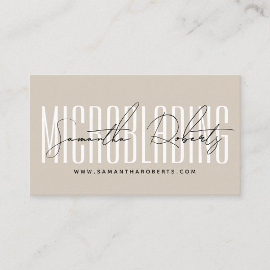 Microblading modern typography script beige visitenkarte (Vorderseite)