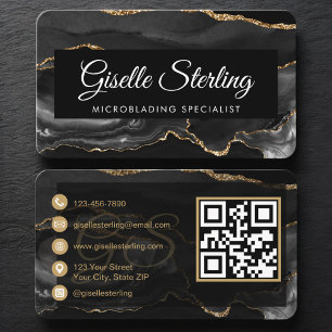 Microblading-QR-Code Schwarz Gold Visitenkarte