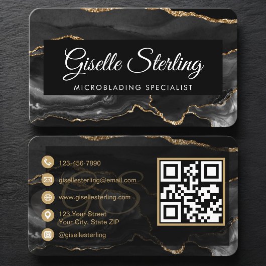 Microblading-QR-Code Schwarz Gold Visitenkarte