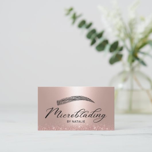 Microblading Rose Gold Glitzer Brows Salon Visitenkarte (Stehend Vorderseite)