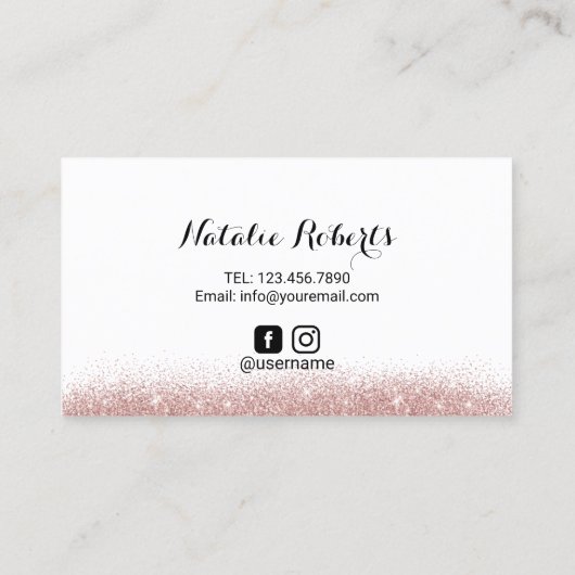 Microblading Rose Gold Glitzer Elegante Typografie Visitenkarte (Rückseite)