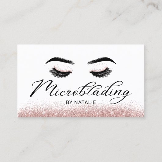 Microblading Rose Gold Glitzer Elegante Typografie Visitenkarte (Vorderseite)