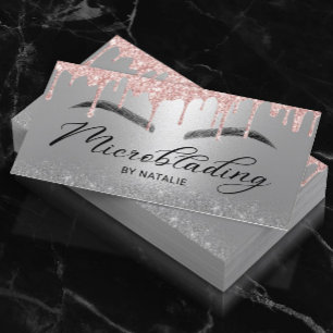 Microblading Rose Gold Tropfen Silbertypografie Visitenkarte
