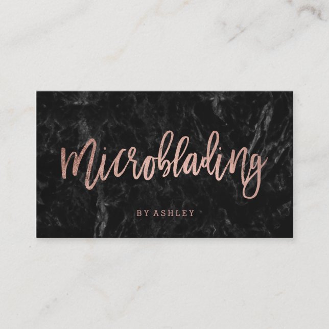 Microblading Rosengoldtypographieschwarzmarmor Visitenkarte (Vorderseite)