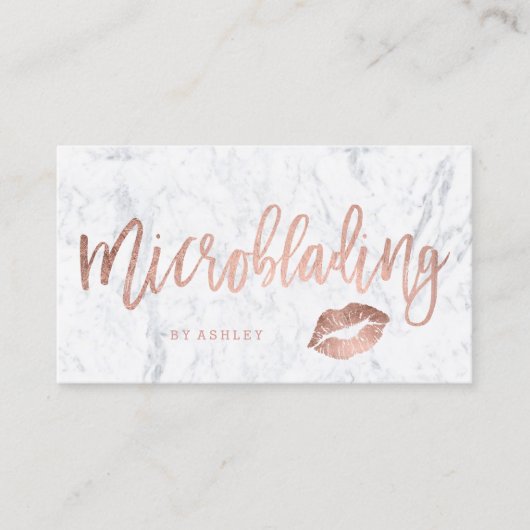 Microblading Rosengoldtypographieweiße Marmorlippe Visitenkarte (Vorderseite)