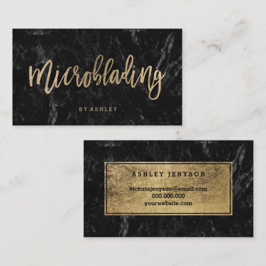 Microblading schicker Goldtypographieschwarzmarmor Visitenkarte (Vorne/Hinten)