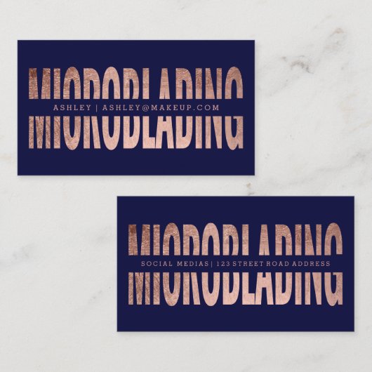 Microblading schnitt Rosengoldtypographiemarine Visitenkarte (Vorne/Hinten)