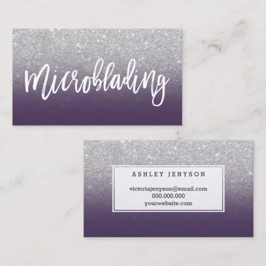 Microblading Typografie-Silber-Glitter lila Visitenkarte (Vorne/Hinten)
