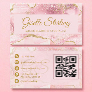 Microblush Rosa Gold Agate QR Code Visitenkarte