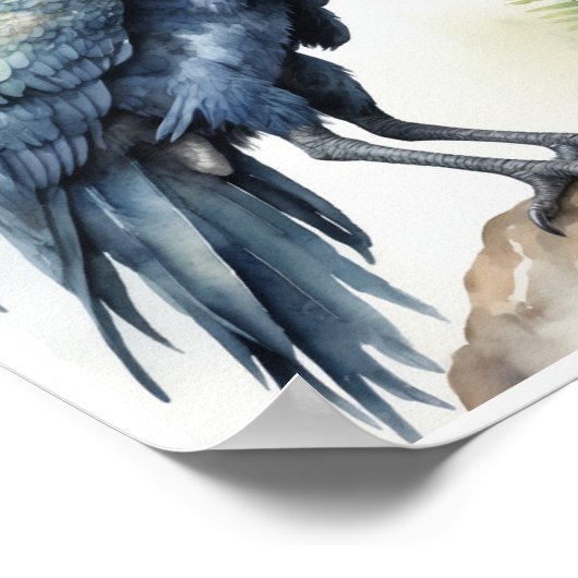 Microraptor Dinosaur Watercolor Poster (Ecke)