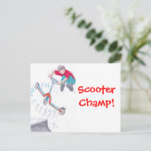 Microscooter-Cartoon Postkarte (Stehend Vorderseite)