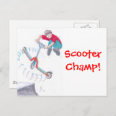 Microscooter-Cartoon Postkarte (Vorne/Hinten)